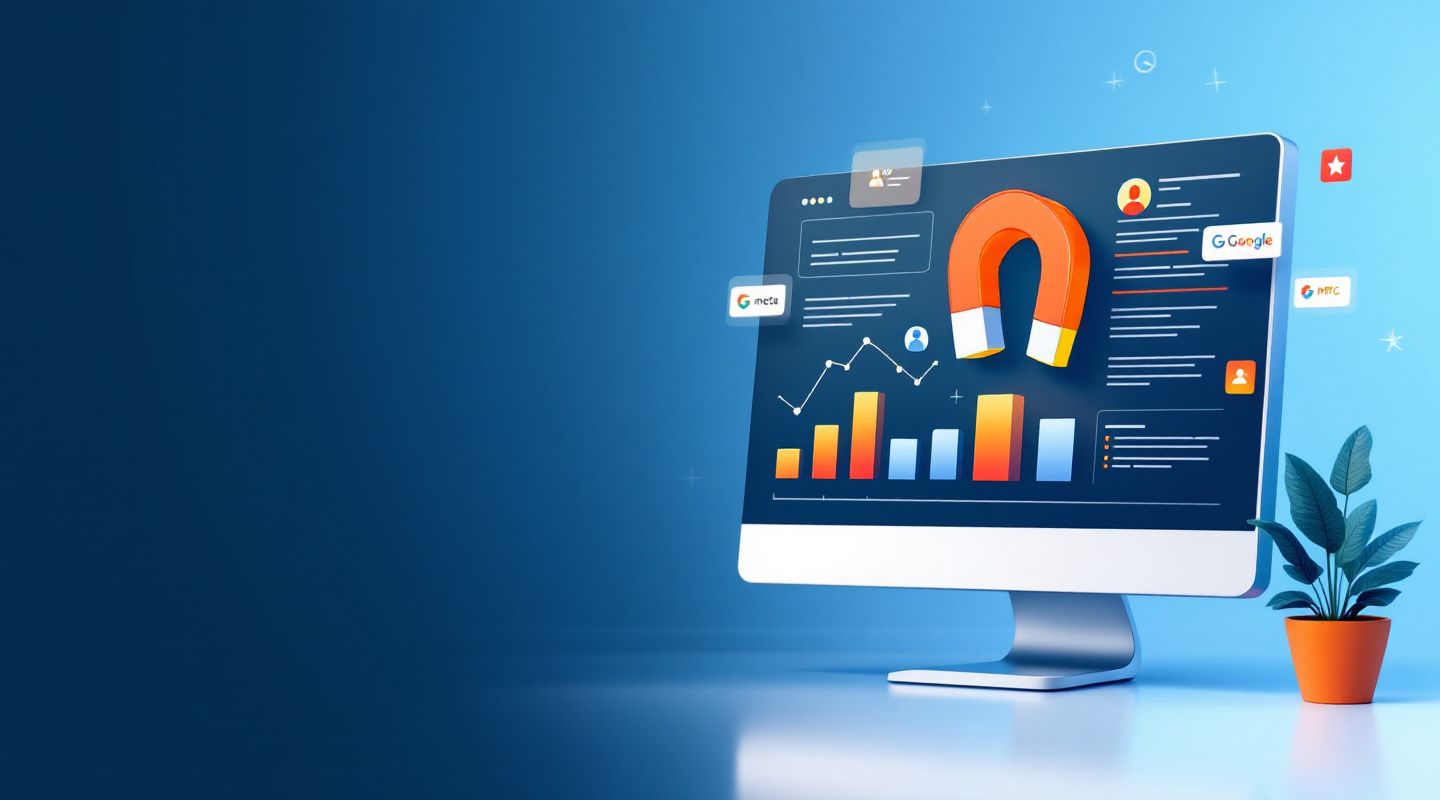 Dashboard illustration of ad campaign analytics driving lead generation
